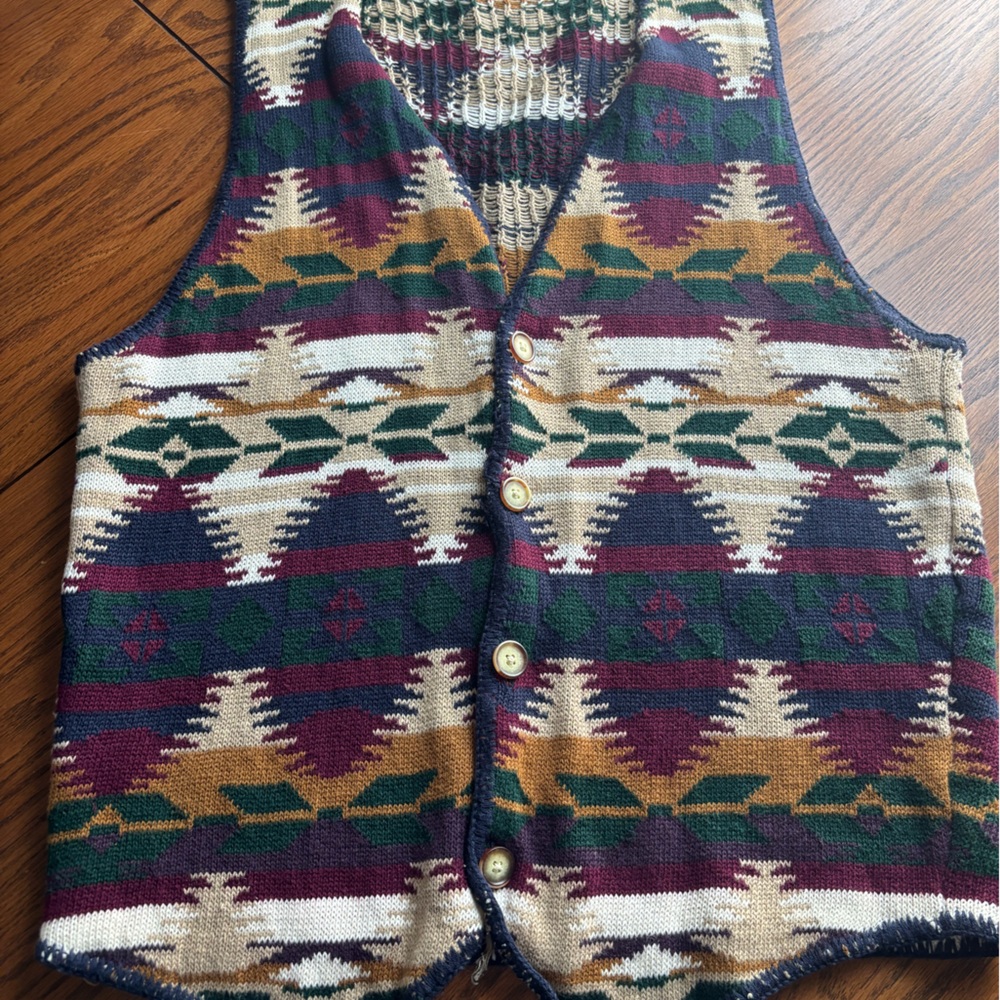 Vtg structure mens cardigan sweater vest Aztec pattern M